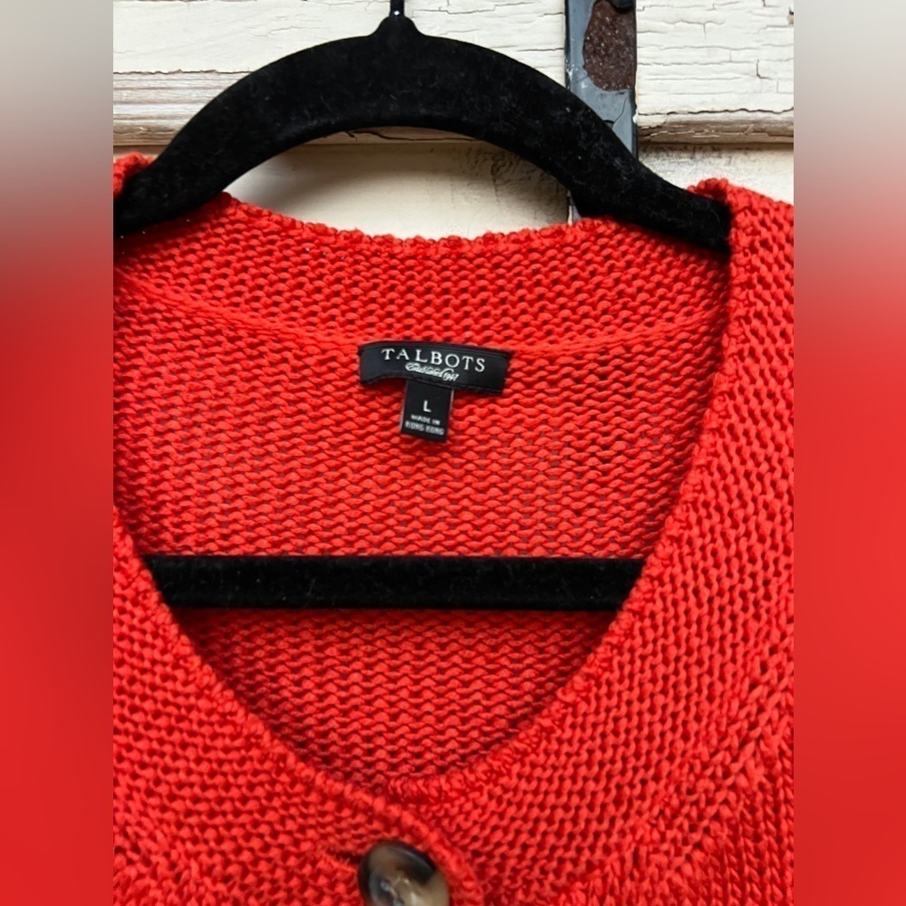 Talbots Fall Loose Knit Cotton Crochet Button-Down Cardigan Sweater Large - Picture 5 of 7